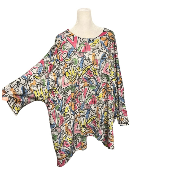 Inoah Art To Wear Graffiti Abstract Dolman Sleeve Top One Size - Picture 3 of 5